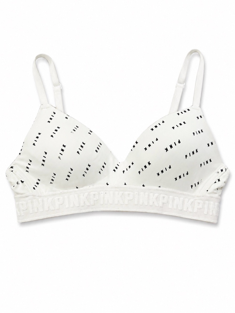 PINK Victoria's Secret White Logo Wireless Bralette with Elastic Band SZ 32A